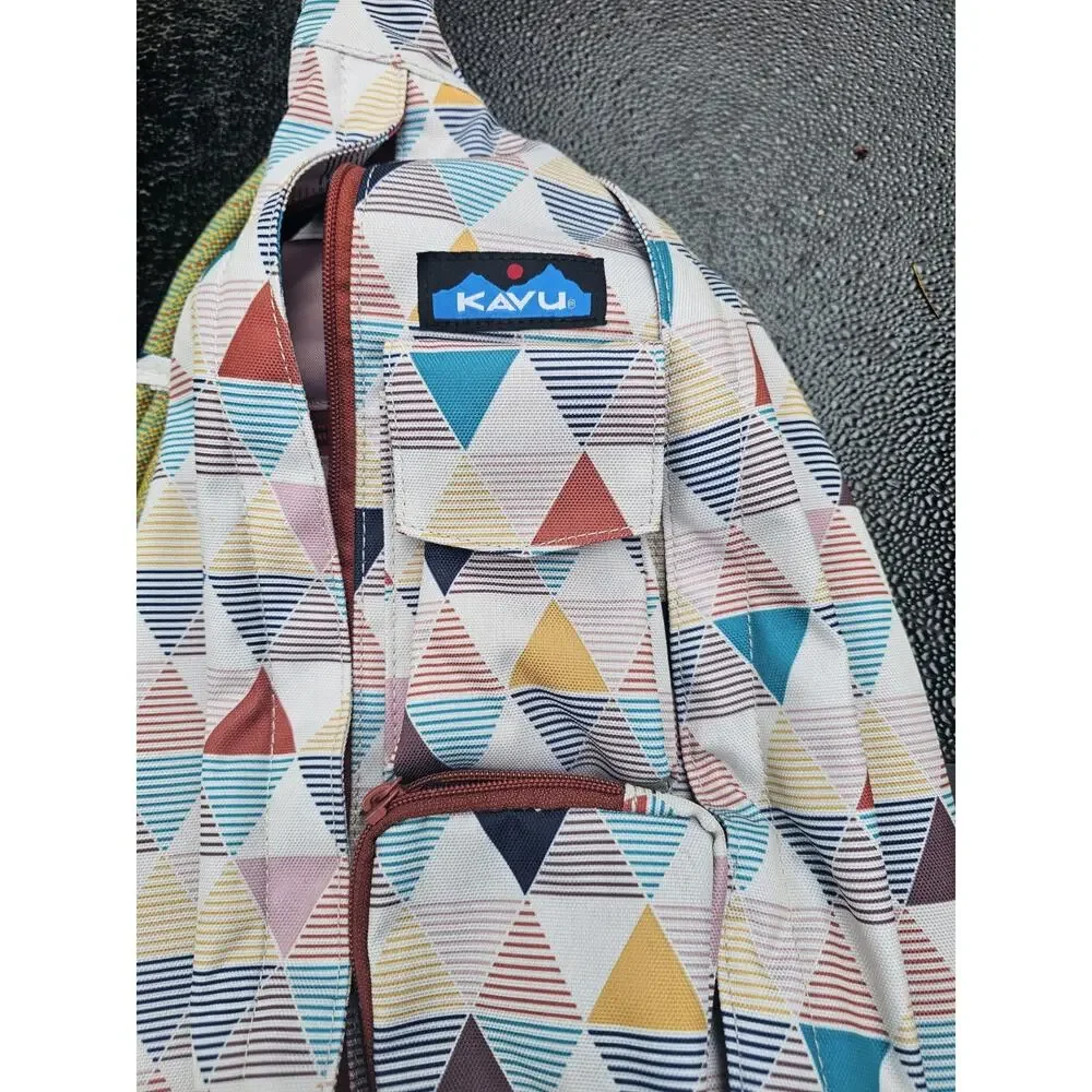 KAVU Rope Sling Crossbody Bag Colorblock Medium Adjustable Strap Outer Pockets